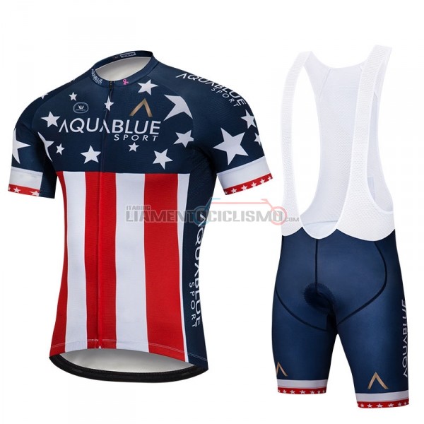 Abbigliamento Ciclismo Aqua Blue Sport Campione USA Manica Corta 2018 Blu